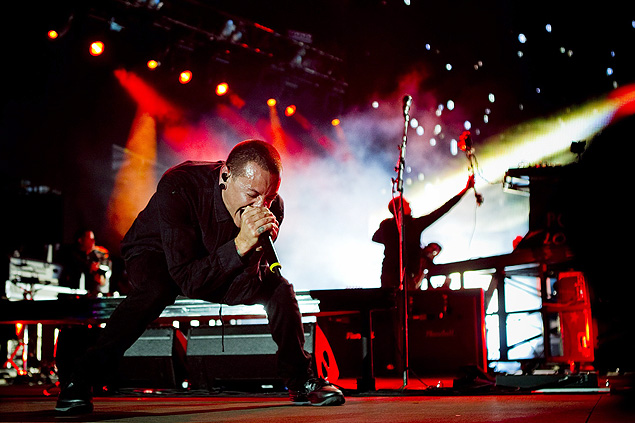 Vocalista Chester Bennington em show do Linkin Park em Lisboa, na edio portuguesa do Rock in Rio