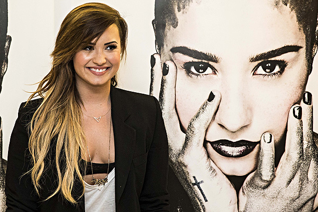 A cantora Demi Lovato em entrevista coletiva no Citibank Hall, em So Paulo