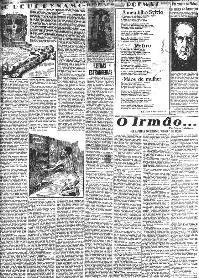 Pgina do jornal O Globo, de 25 de abril de 1937, com o primeiro captulo do romance "Cidade", de Nelson Rodrigues Reproduo ***DIREITOS RESERVADOS. NO PUBLICAR SEM AUTORIZAO DO DETENTOR DOS DIREITOS AUTORAIS E DE IMAGEM***