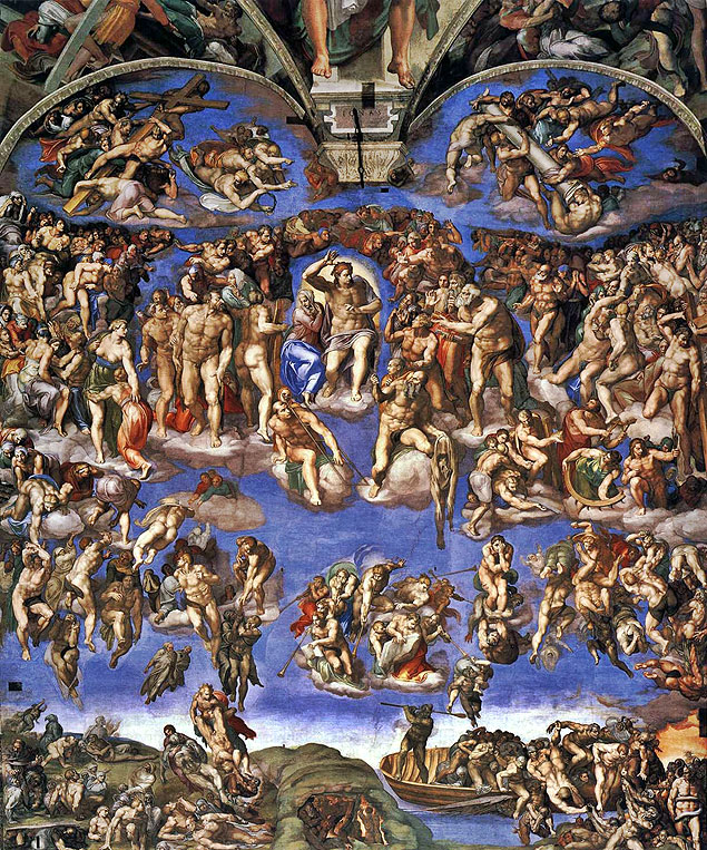 Parte do afresco 'O Juzo Final', de Michelangelo, na capela Sistina, no Vaticano