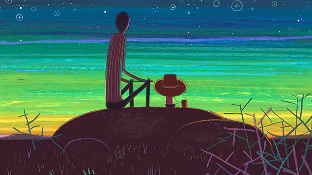 Personagem principal ao lado de seu pai (à esq.) em cena da animação 'O Menino e o Mundo', de Alê Abreu