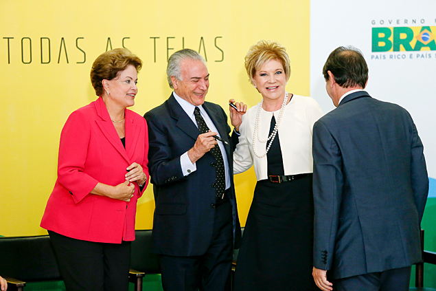 Dilma Rousseff, Michel Temer, Marta Suplicy (Cultura) e Aloizio Mercadante durante cerimnia de lanamento do programa Brasil de Todas as Telas