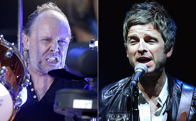 O baterista do Metallica, Lars Ulrich (à esq.), e o cantor britânico Noel Gallagher