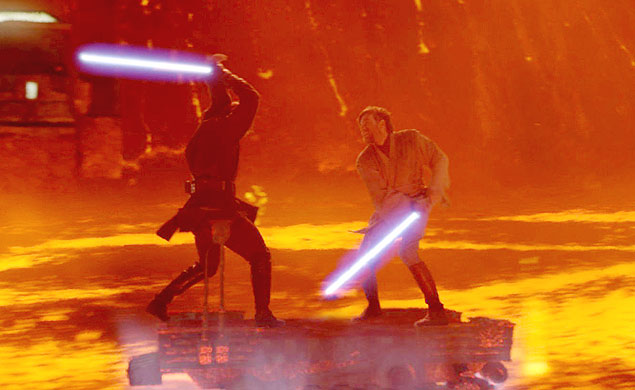 Anakin Skywalker e Obi-Wan Kenobi no clmax de 'Star Wars: Episdio 3 - A Vingana dos Sith