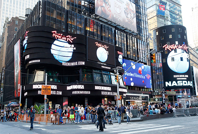 Evento do Rock in Rio na Times Square, em Nova York, nesta sexta-feira (26)