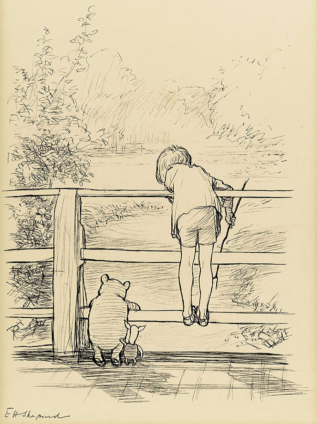 Primeiro rascunho do "Winnie the Pooh", do ilustrador E. H. Shepard