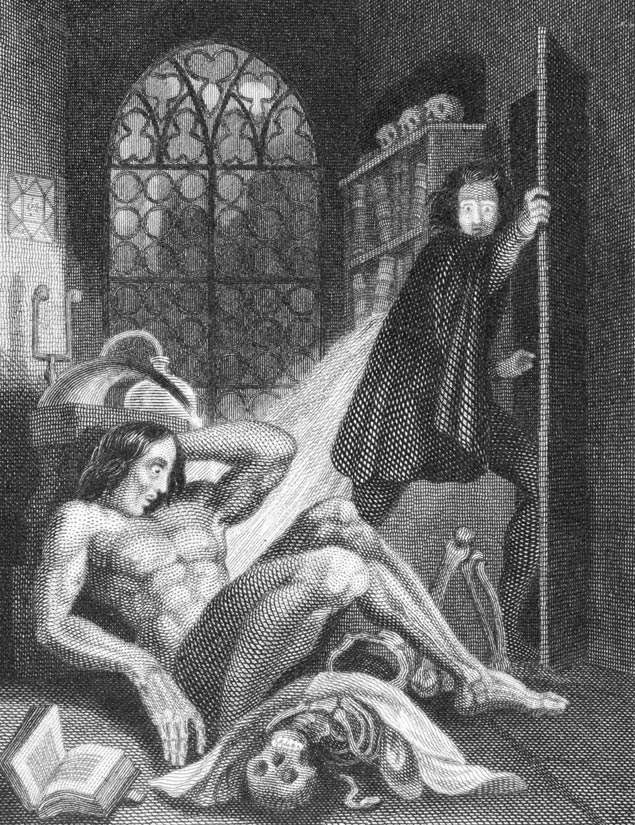 Primeira ilustração do monstro de 'Frankenstein', datada de 1831, presente na exposição "Terror and Wonder - The Gothic Imagination", em Londres