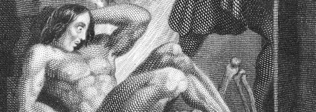 First illustration of Frankensteins monster on display in Terror and Wonder. Mary Shelley Frankenstein or The Modern Prometheus. London 1831. Photography courtsey of British Library. ***DIREITOS RESERVADOS. NO PUBLICAR SEM AUTORIZAO DO DETENTOR DOS DIREITOS AUTORAIS E DE IMAGEM***