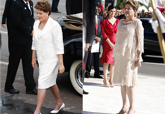 Dilma Rousseff na posse em 2011 (esq.) e em 2015
