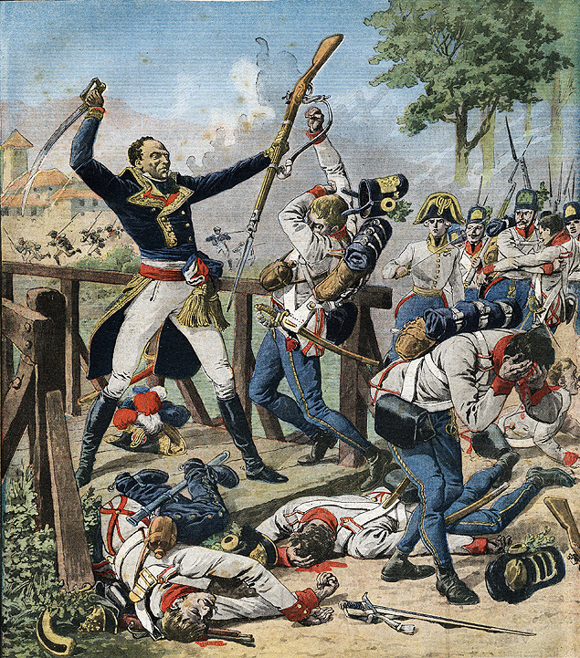 O general Thomas-Alexandre Dumas lutando contra o Exrcito austraco em 1979, em ilustrao de 1912 