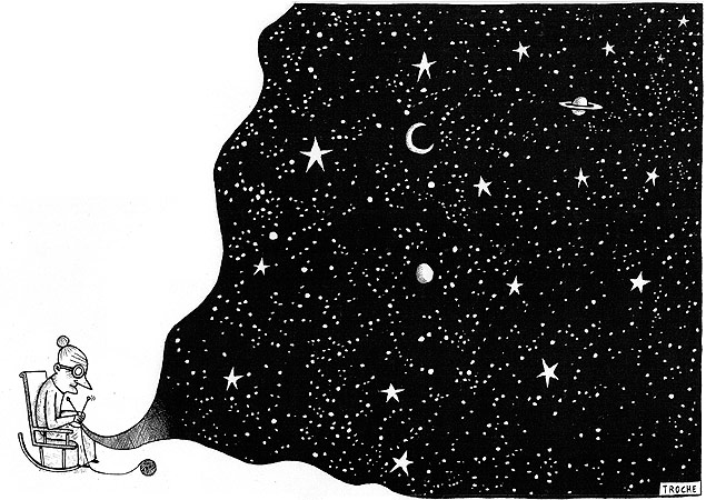 Desenho "Tecendo o Universo", do cartunista Gervasio Troche 