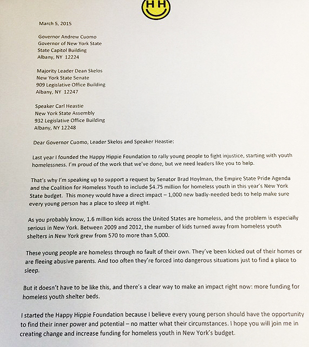 Carta de Miley Cyrus enviada para autoridades do governo de Nova York