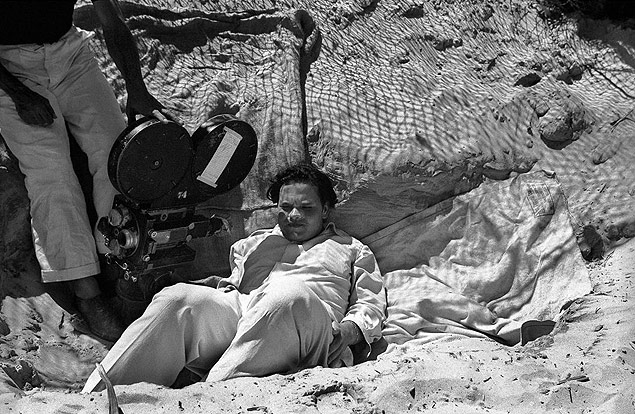 Orson Welles durante filmagem de 