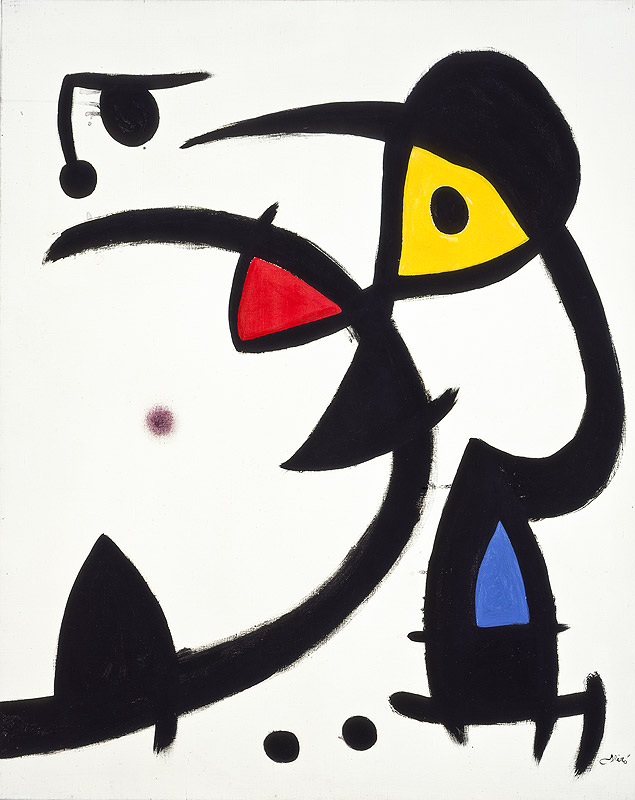 Dois Personagens Caados por um Pssaro', pintura de Joan Mir, de 1976
