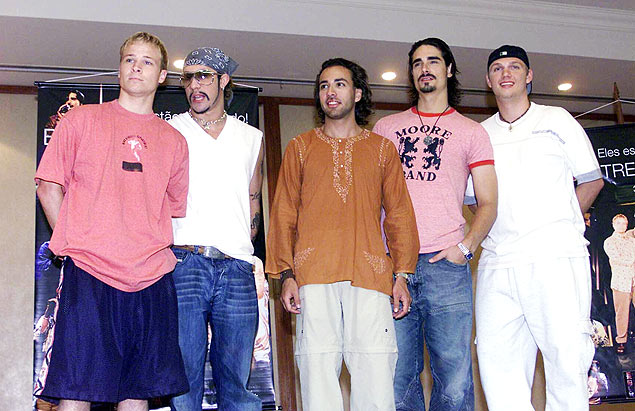 Da esq. para dir., Brian, AJ, Howie, Kevin e Nick no Brasil em 2001