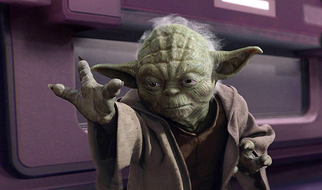 Mestre Yoda recriado com efeitos digitais em "Star Wars: Episódio II: O Ataque dos Clones".
