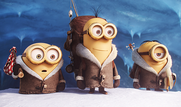 In this image released by Universal Pictures, characters, from left, Bob, Kevin and Stuart appear in a scene from the animated feature, "Minions." (Illumination Entertainment/Universal Pictures via AP) ORG XMIT: CAET457