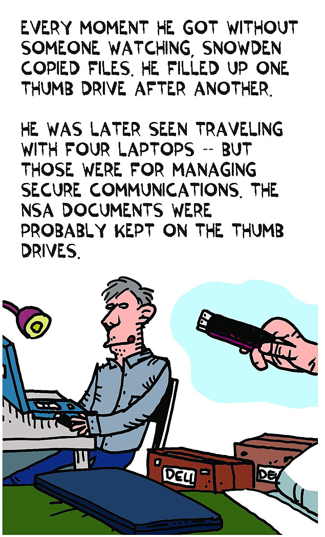 Retrato de Edward Snowden na HQ do cartunista Ted Rall