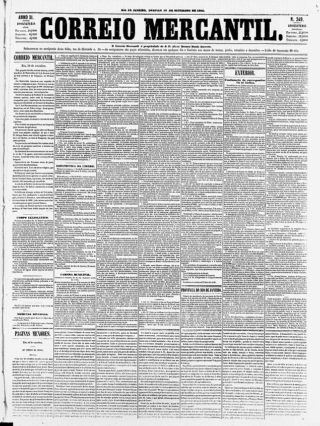 O jornal 'Correio Mercantil com texto de José de Alencar