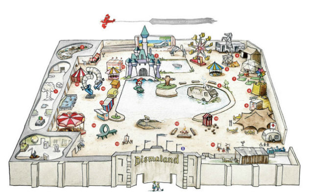 Mapa do parque temtico Dismaland, que o artista Banksy criou na Inglaterra