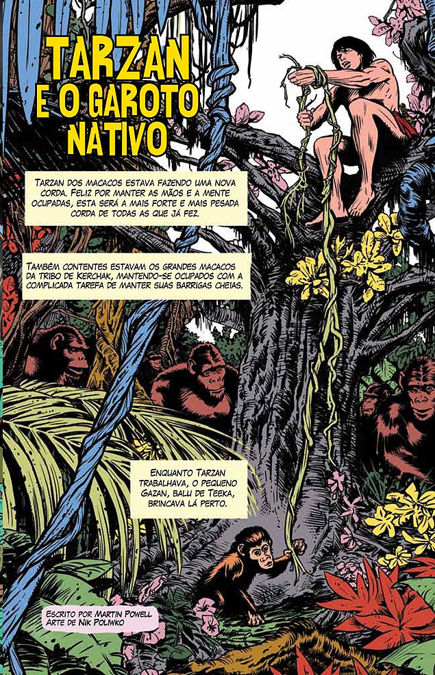 Imagem do capitulo "Tarzan e o Garoto Nativo" do gibi &#128;&#156;Tarzan: Contos da Selva&#128;. Divulgacao. ***DIREITOS RESERVADOS. NO PUBLICAR SEM AUTORIZAO DO DETENTOR DOS DIREITOS AUTORAIS E DE IMAGEM***