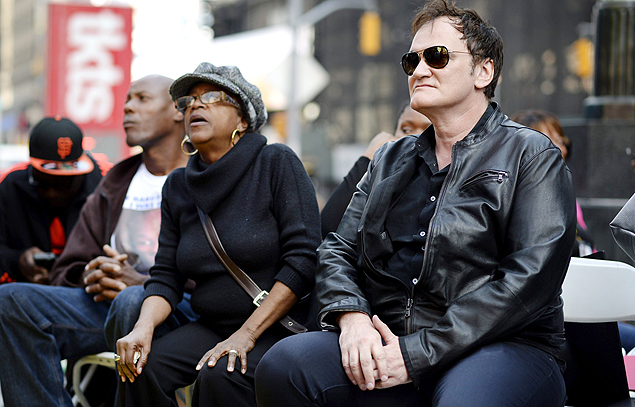 O cineasta Quentin Tarantino durante evento em homenagem s vtimas de violncia policial na Times Square, em Nova York 