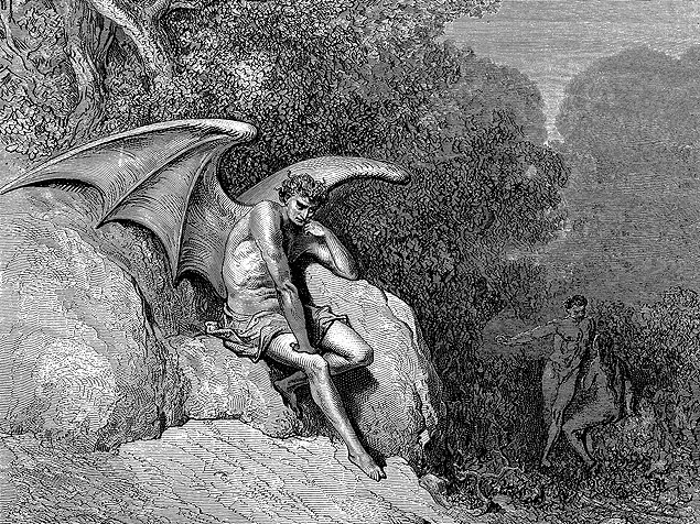 Ilustracao de Gustave Dore para "Paraiso Perdido", de John Milton, que a Editora 34 lanca em breve, mostra o Diabo com Adao e Eva ao fundo. ***DIREITOS RESERVADOS. NO PUBLICAR SEM AUTORIZAO DO DETENTOR DOS DIREITOS AUTORAIS E DE IMAGEM**