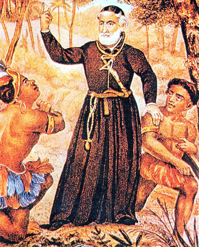 Reproduo que mostra o padre Antnio Vieira pregando aos ndios, em fascculo da coleo 