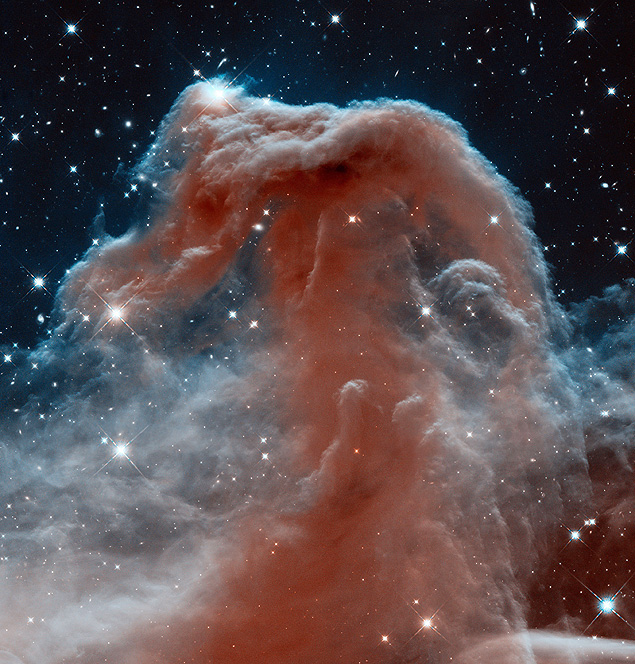 This image made by the NASA/ESA Hubble Space Telescope shows Barnard 33, the Horsehead Nebula, in the constellation of Orion (The Hunter). This image shows the region in infrared light, which has longer wavelengths than visible light and can pierce through the dusty material that usually obscures the nebula's inner regions in visible light. The Hubble Space Telescope marks its 25th anniversary. A full decade in the making, Hubble rocketed into orbit on April 24, 1990, aboard space shuttle Discovery. (NASA/ESA/ Hubble Heritage Team (AURA/STScI) via AP) ORG XMIT: NY940LEGENDA DO JORNALFESTA NO CETelescpio Hubble, da Nasa, completa 25 anos em rbita nesta semana; veja ao lado e abaixo algumas das melhores imagens que o aparelho j registrou do espao