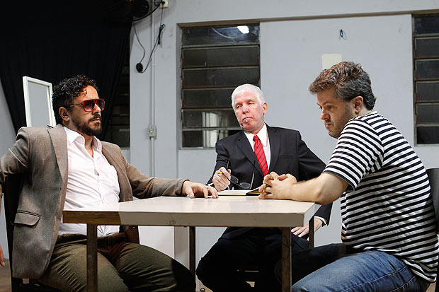 Clayton Mariano ( esq.), Eduardo Climachauska (centro) e Ricardo Lsias durante ensaio