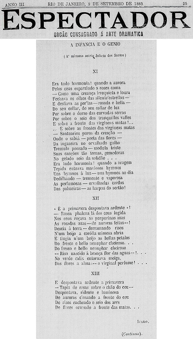 Trecho do poema "A Infncia e o Gnio", assinado por Euclydes da Cunha como caro 