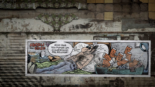 Lambe-lambe com charge do cartunista Angeli feito para a série "HQ - Edição Especial", da HBO 