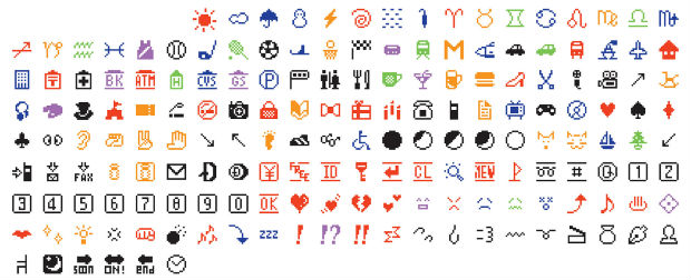 The set of 176 original emoji characters which have been donated to the Museum of Modern Art in New York City are seen in an undated handout image. Shigetaka Kurita/Gift of NTT DoCoMo/Museum of Modern Art/Handout via REUTERS ATTENTION EDITORS - THIS IMAGE WAS PROVIDED BY A THIRD PARTY. FOR EDITORIAL USE ONLY. NO RESALES. NO ARCHIVES.?? ORG XMIT: TOR908