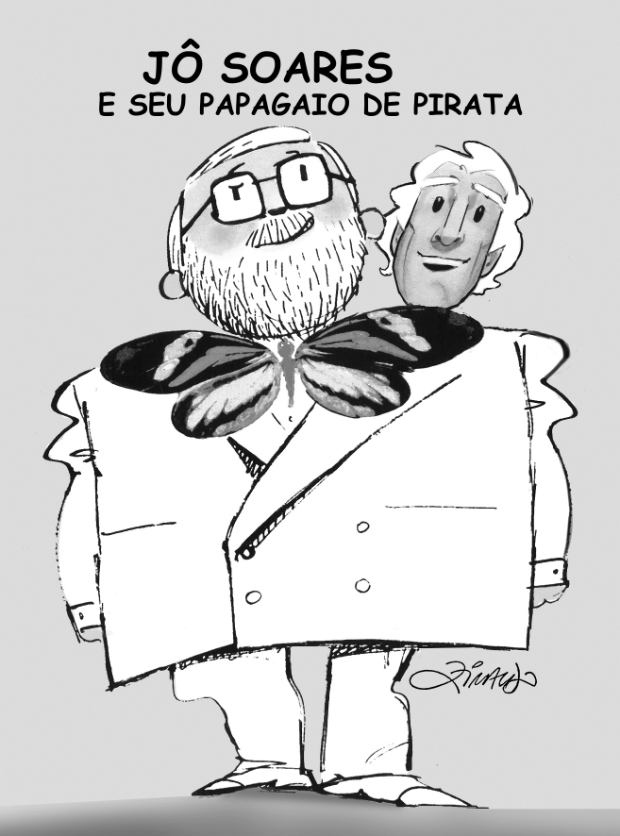 Jô Soares e Ziraldo em caricatura inédita do cartunista, que será seu último entrevistado na Globo