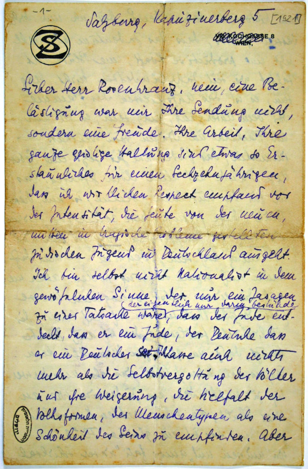 Carta de Stefan Zweig doada à Biblioteca Nacional de Israel