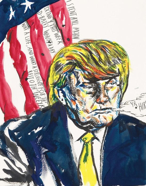 Retrato de Donald Trump realizado pelo artista Raymond Pettibon, agora no New Museum