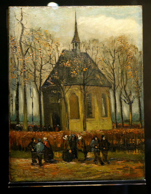  The canvas "Congregation Leaving The Reformed Church in Nuenen", one of the two recovered paintings by Vincent van Gogh which were stolen from the Van Gogh Museum in 2002, is pictured at the van Gogh Museum in Amsterdam, Netherlands March 21, 2017. REUTERS/Michael Kooren FOR EDITORIAL USE ONLY. NO RESALES. NO ARCHIVE ORG XMIT: MKN08