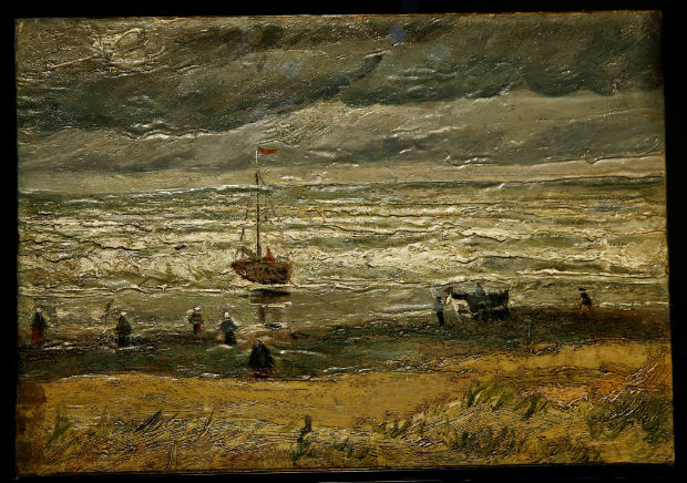 The canvas "View of the Sea at Scheveningen", one of the two recovered paintings by Vincent van Gogh which were stolen from the Van Gogh Museum in 2002, is pictured at the van Gogh Museum in Amsterdam, Netherlands March 21, 2017. REUTERS/Michael Kooren FOR EDITORIAL USE ONLY. NO RESALES. NO ARCHIVE ORG XMIT: MKN09