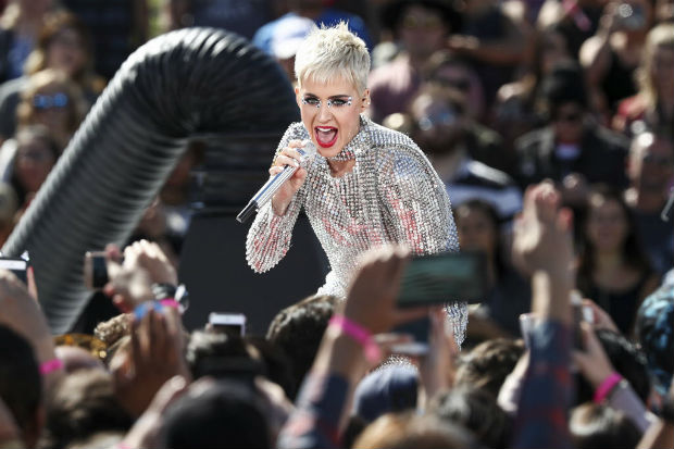 Katy Perry performs during 'Katy Perry - Witness World Wide' exclusive YouTube Livestream Concert at Ramon C. Cortines School of Visual and Performing Arts on Monday, June 12, 2017, in Los Angeles. (Photo by John Salangsang/Invision/AP) ORG XMIT: CAJS202