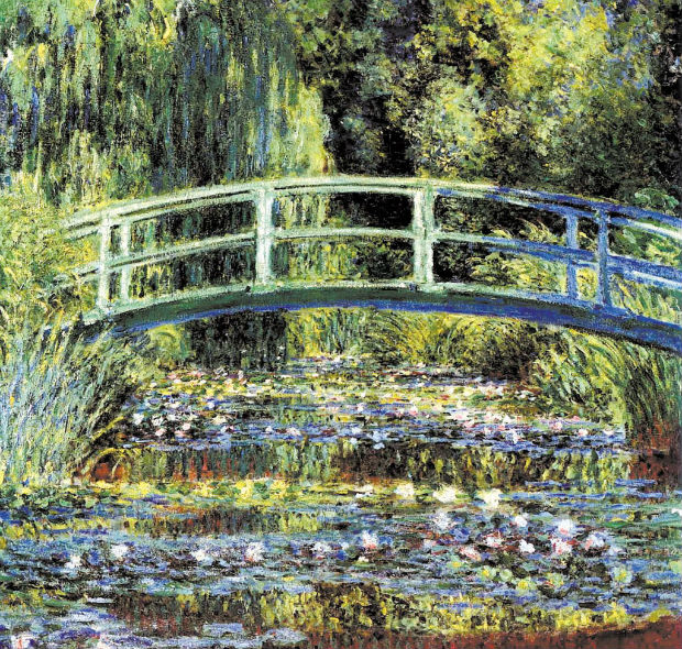 Pintura da ponte do jardim Japons, em Giverny, na Normandia (Frana), do impressionista Claude Monet