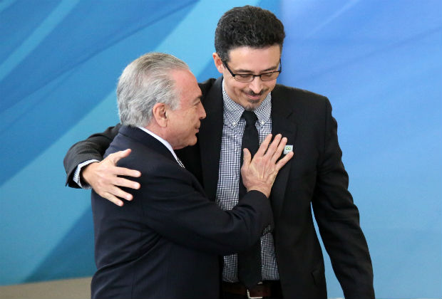 O presidente Michel Temer durante cerimnia de posse do jornalista Srgio S Leito como Ministro da Cultura