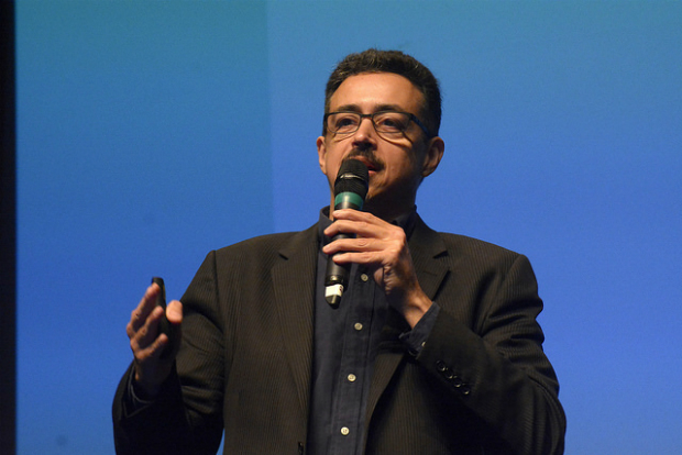 O ministro da Cultura Sérgio Sá Leitão em debate sobre o Fundo Setorial do Audiovisual durante o 1º Fórum Mostra-Folha