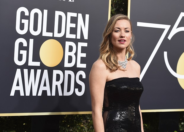 Yvonne Strahovski arrives at the 75th annual Golden Globe Awards at the Beverly Hilton Hotel on Sunday, Jan. 7, 2018, in Beverly Hills, Calif. (Photo by Jordan Strauss/Invision/AP) ORG XMIT: CAPM140