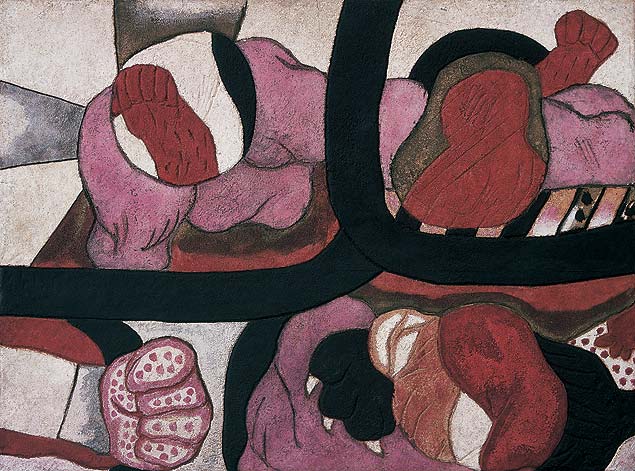 "O Sorriso" (1964), óleo e gesso sobre aglomerado de Antonio Dias 