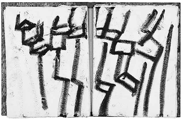 "Basalt Columns", desenho de Richard Serra (pastel litográfico sobre papel, Svartifoss, Islândia, 1993)