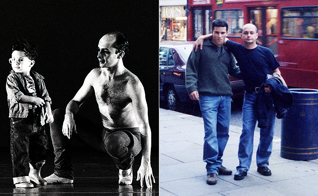 Gabriel com o pai, Rodrigo Pederneiras, em 1983 e em 2000, em Londres