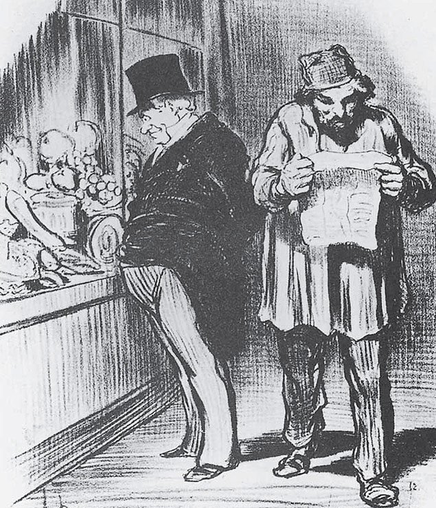 Charge "O Burgus e o Proletrio", de Daumier, de 1848, presente no livro "Paris: Capital da Modernidade", de David Harvey