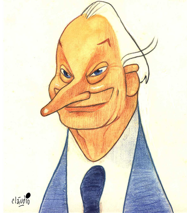 Caricatura de Alexander Dubček feita por Cludio de Oliveira