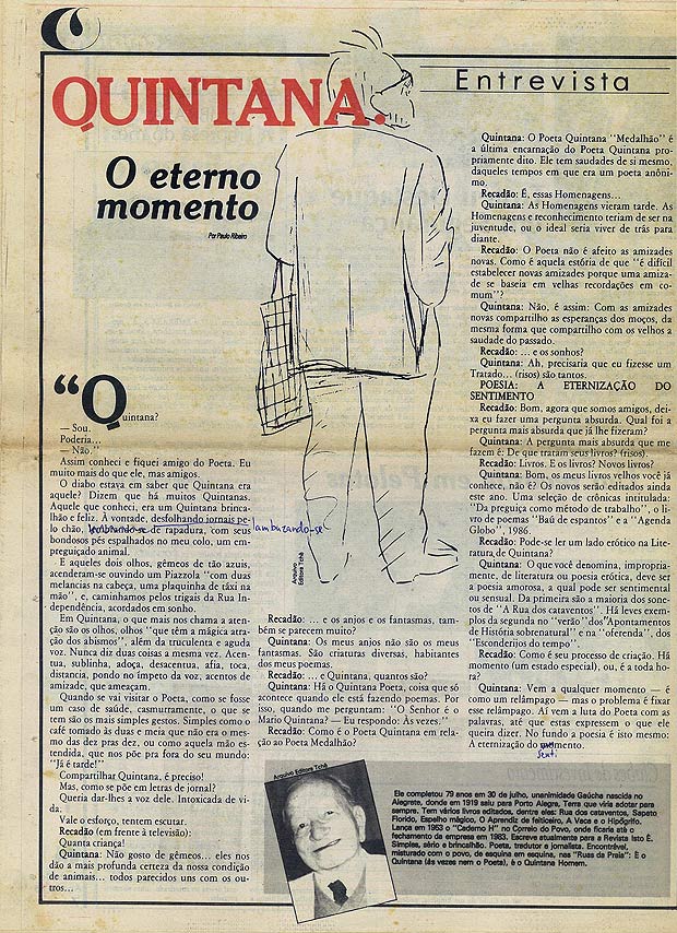 Jornal no qual foi publicada entrevista de Paulo Ribeiro com Quintana