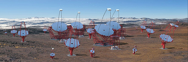 Simulao do observatrio a ser construdo pela Rede de Telescpios Cherenkov nos Andes chilenos